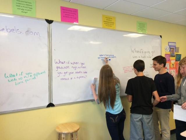 Students team up in pairs to write their own, "What If's" as a tool to jump start their storytelling minds.